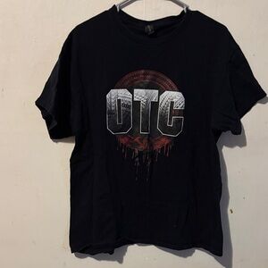 Black Graphic T-Shirt with Red and White Design
